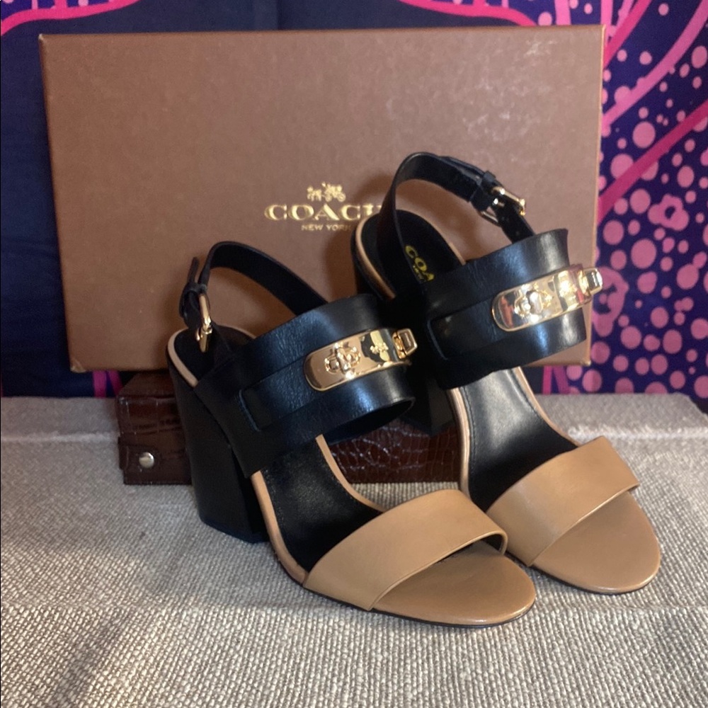COACH Black & Tan Chunky Heels